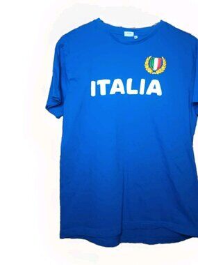 Vintage Italia Italy Soccer Tee Mens Large Blue Crest Flag 90s Good